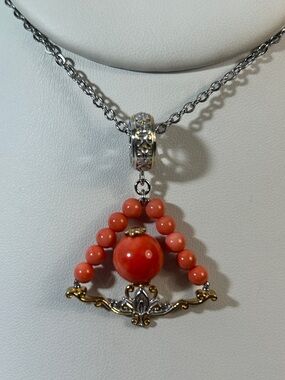 NWOT Gems En Vogue Palladium 18k Accent Genuine Sea Coral Designer Necklace